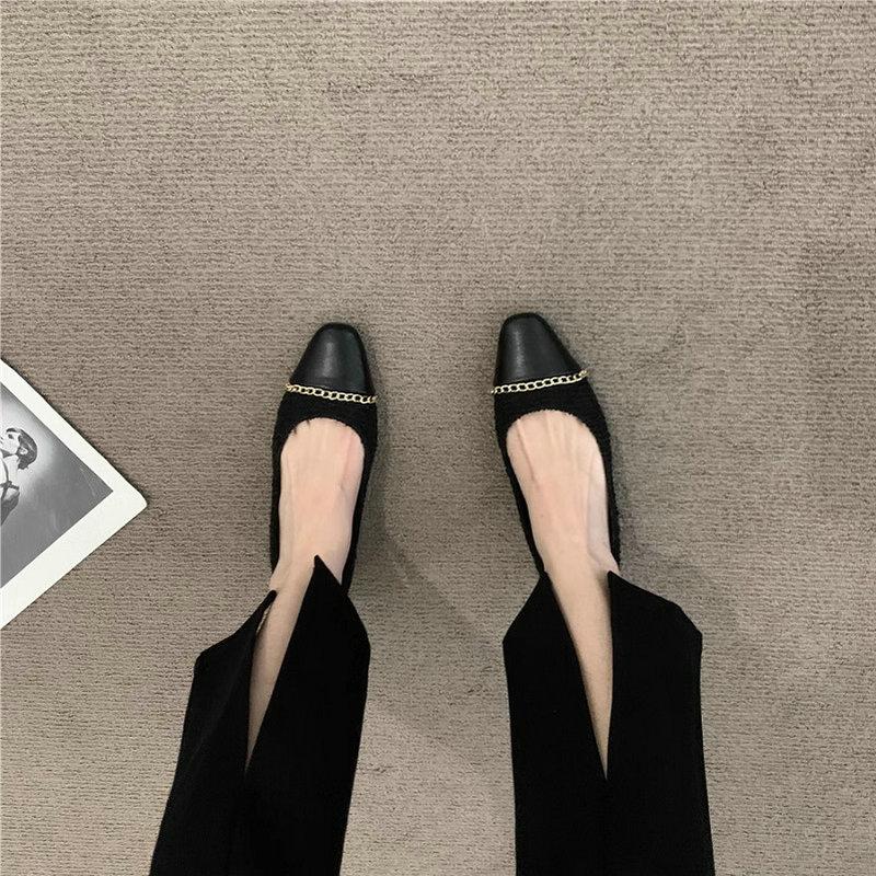 Fashion Flat Shoes for Women 2025 Spring and Autumn French Chain Fashion Boat Shoes Plus Size Women's Shoes 42 43 44 Loafers Women