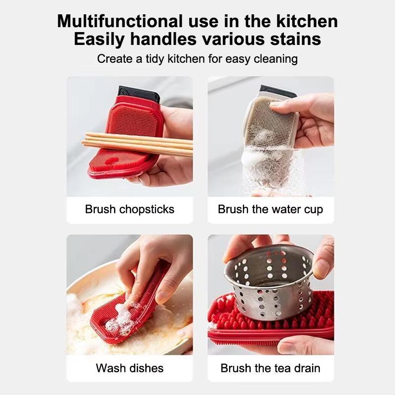 Double-sided TPR Dish Cleaning Brush Heat Resistant Non-Scratch Multi-Functional Scrubber for Kitchen Dishes Pots Fruits Sink