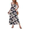 2026 Elegant European & American Spaghetti Strap Long Printed Dress with Pockets
