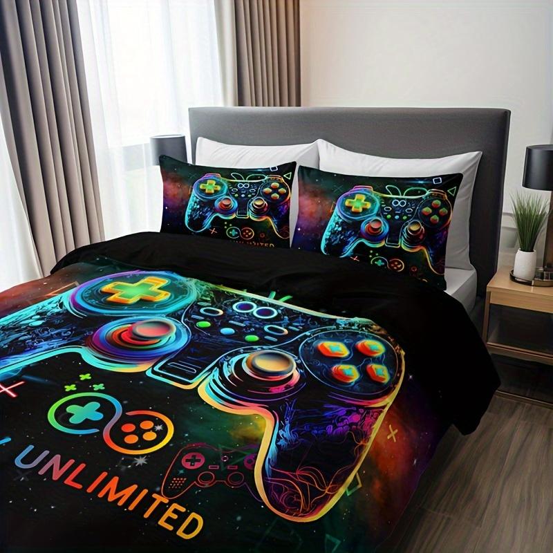 Stylish Color Gamepad Duvet Cover Set (1 Duvet Cover+2 Pillowcase) Super Soft HD Printing Bedding Set For Home Dorm Decor