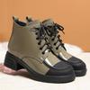 Women Genuine Leather Big Size Lace Up Ankle Cotton Boots Winter New Thick Sole Block Heel Round Toe Plush Keep Warm Work Boot