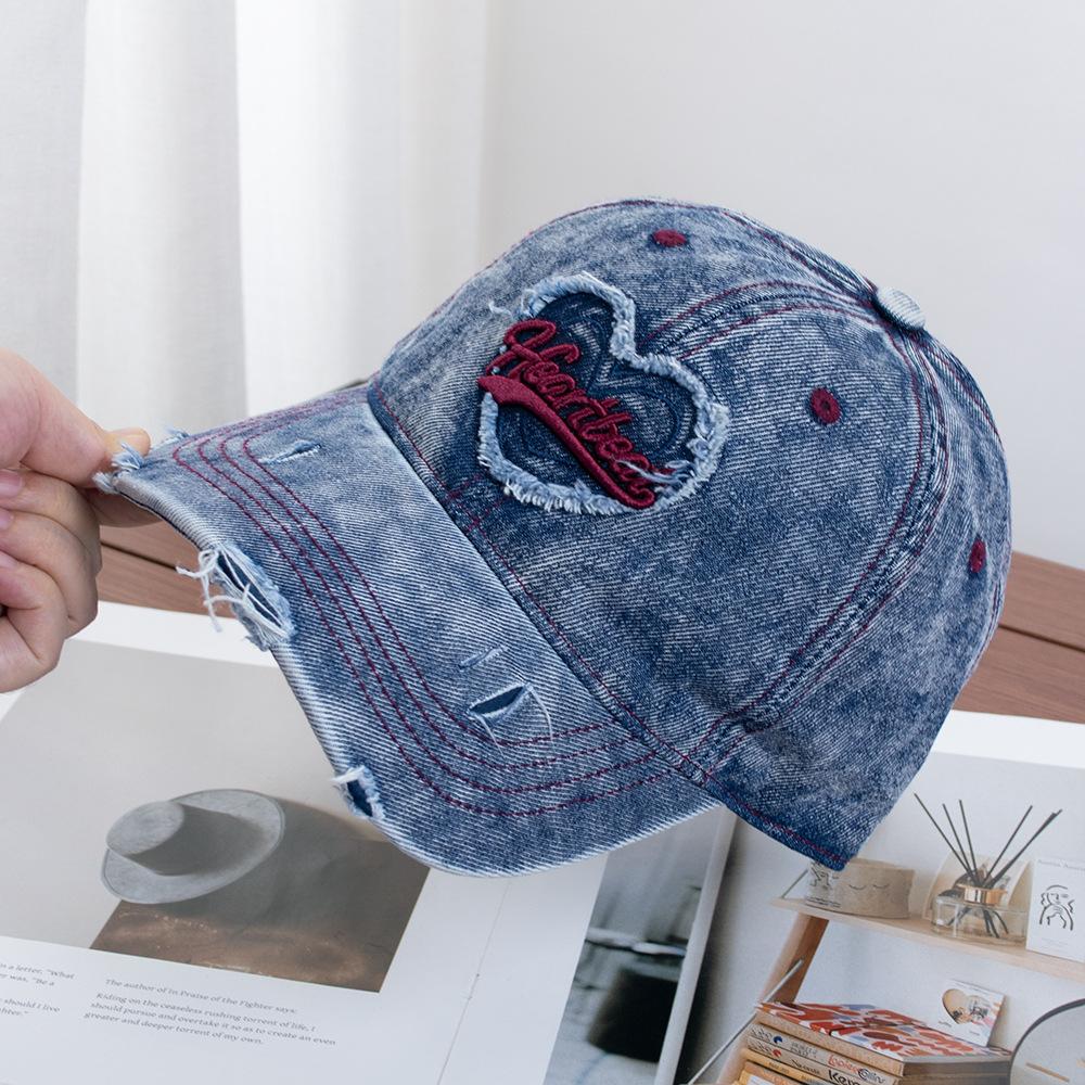 Love Embroidery Do Old Cowboy Baseball Cap Female Summer Sweet Cool Spice Girl American Big Brim Show Face Small Peaked Cap