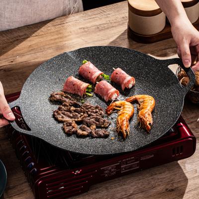 Poêle à barbecue coréenne antiadhésive ronde pour la cuisson en intérieur, plateau de barbecue avec poignées, poêle à frire en fonte pour le camping à domicile