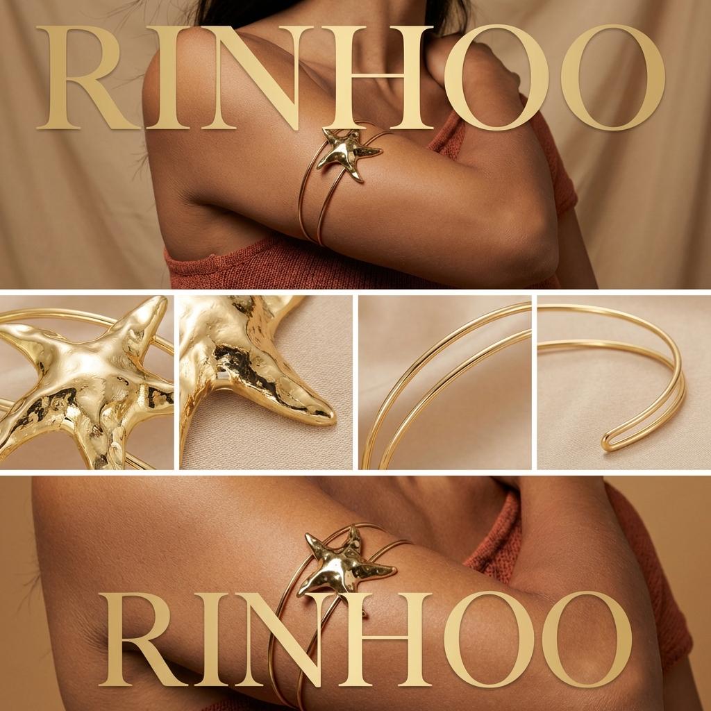 Gold Color Starfish Arm Cuff Upper Arm Bracelet  for Women Adjustable Boho Double Wire Bangle Summer Beach Wedding Jewelry Gift