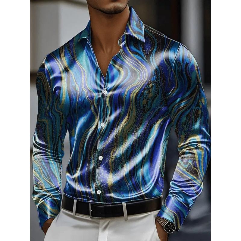 Men's Shirt 3D Vintage Chain Print Polyester Fabric Outdoor Street Long Sleeve Button Clothing Fashion Street Style Design