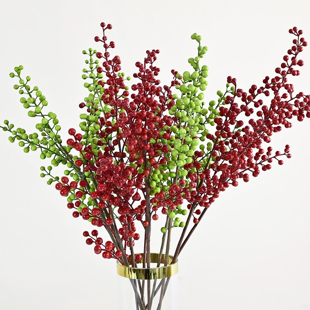 6-Pronged Holly Fruit Red Fruit Berry Fortune Fruit Single Branch Chinese Home Decoration Fake Flower Simulation Plant