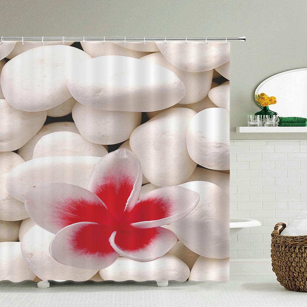 Beautiful Colorful Flower Printed Shower Curtains Frabic Zen Stone Floral Waterproof Polyester Bath Curtain With Hooks 180X180cm