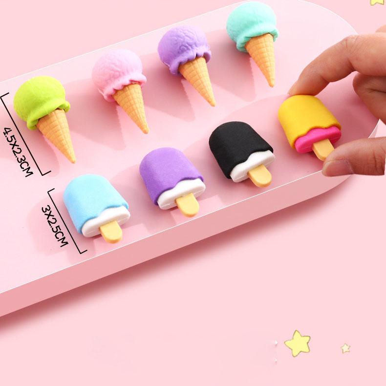 4pcs/Box Sweet-Style Kids Erasers, Kawaii Lollipop & Ice Cream Design - Durable Pencil Erasers for Student Stationery (School & Office)
