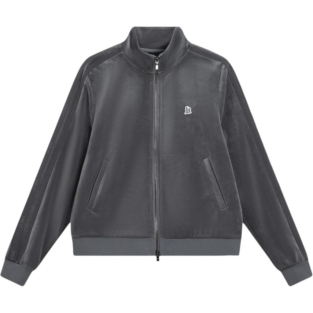 Li-Ning Sports Lifestyle Series Stand Collar Letter Embroidery Zipper Jacket Women Jacket Asphalt-Gray AWDVC24-5