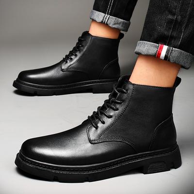 Fashion New Men Winter Plush Snow Boots Genuine Leather Men Casual High Top Shoes 2024 Lace-Up for Men Desert Boots