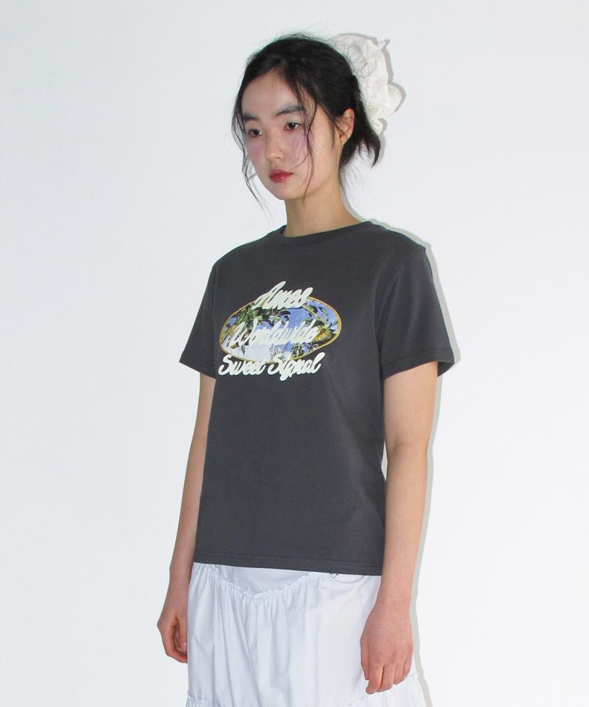AMES-WORLDWIDE Palm Tree Oval Tee Charcoal