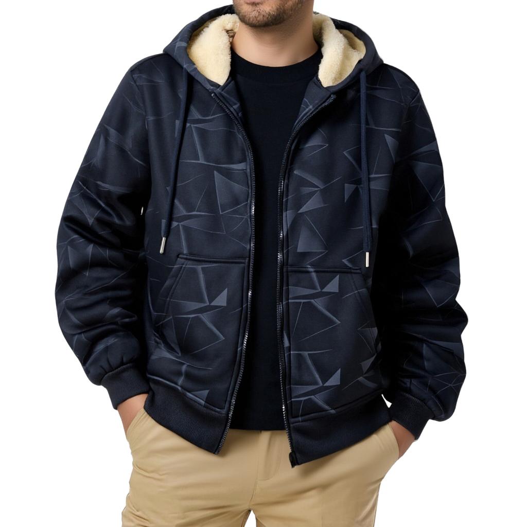 Men's Casual Solid-color Long-sleeved Zippered Cardigan Hooded Jacket, Men's Fleece Thickened Warm Loose Jacket