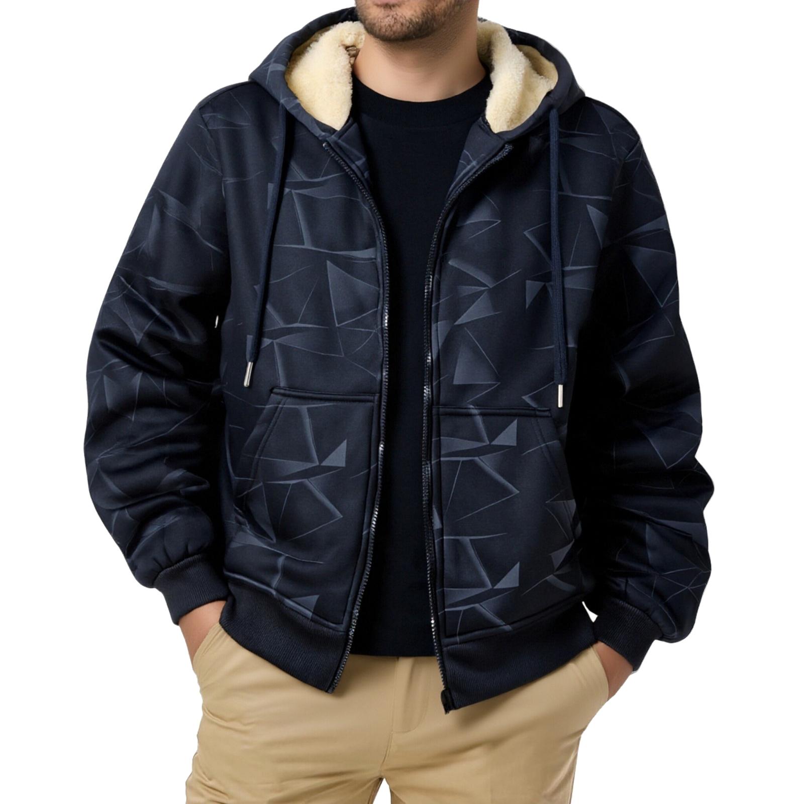 

Men s Casual Solid-color Long-sleeved Zippered Cardigan Hooded Jacket, Men s Fleece Thickened Warm Loose Jacket XL