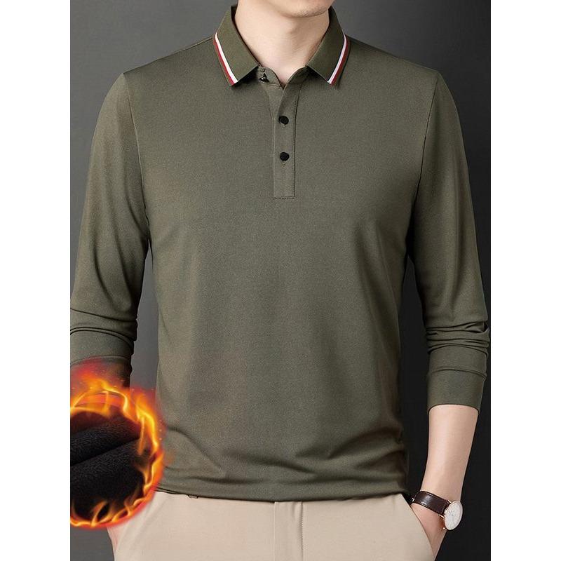New Men's Polo Shirt Plus Velvet Thickening Long-sleeved T-shirt Men's Simple Business Youth Loose Large Size Dad Wear