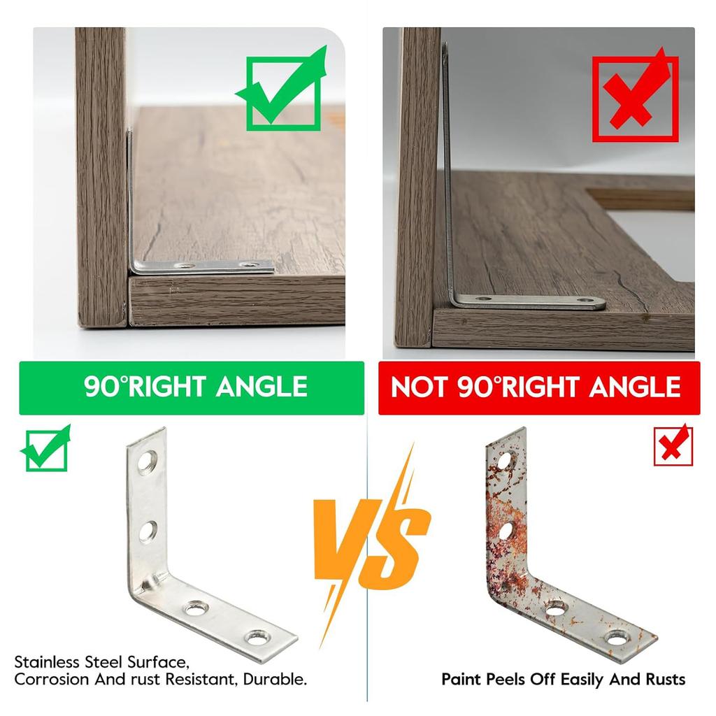 25/60mm 90 Degree L Joint Brackets Furniture Wood Shelf Door Cabinet Fastener Universal Stainless Steel Brace Joint Hardware