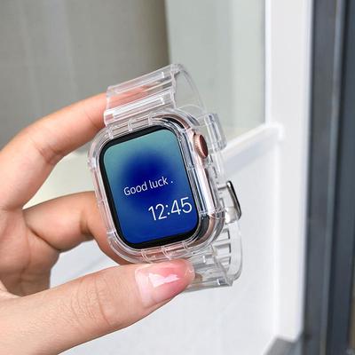 Clear Band + Case for Watch Series 9 8 SE 7 6 5 49mm 45 44 42 41mm Transparent Silicone Strap for iWatch 38mm 40mm Correa