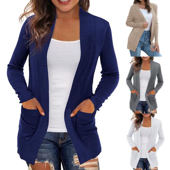 Palton Damă Culoare Solidă Simplu Tricotat Cusături Excelente Cardigan Pulover de Toamnă pentru Purtare Zilnică