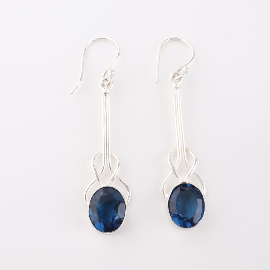 London Blue Topaz Gemstone 925 Sterling Silver Jewelry Handmade Earrings 1.76" EE-171-9