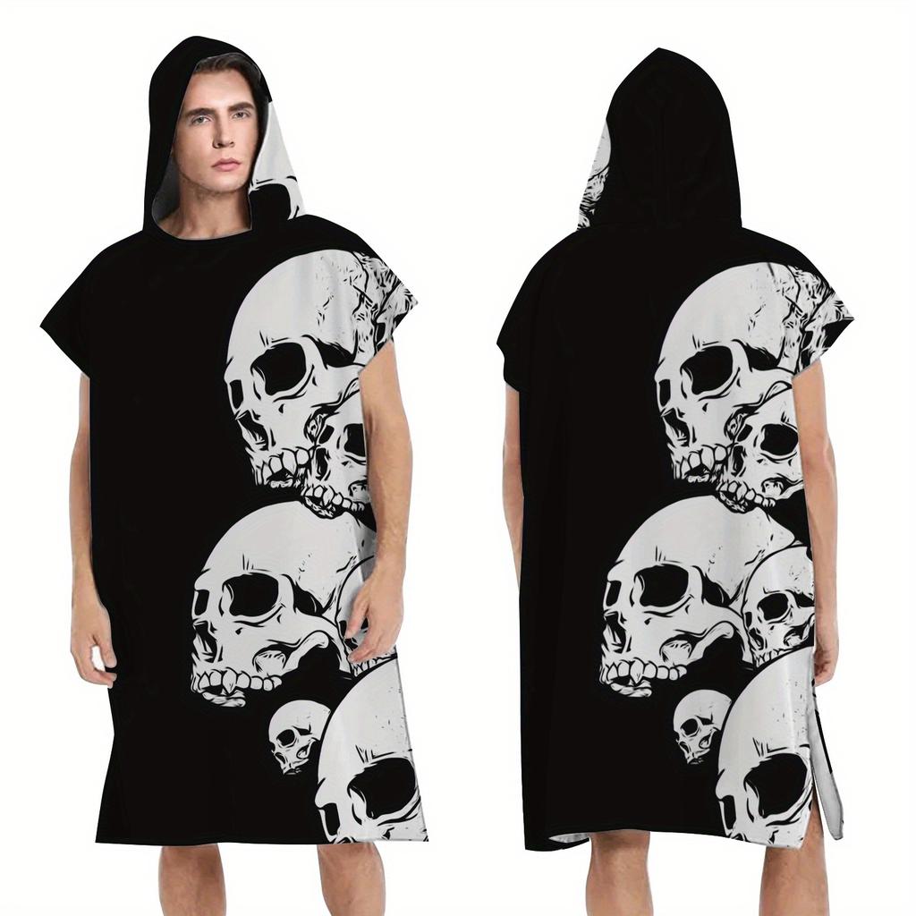 Gotische Skelett Kapuzenhandtuch Flachdruck Schwarz Weiß Mikrofaser Poncho für Schwimmer Surfer Strand Pool Tragbare Decke