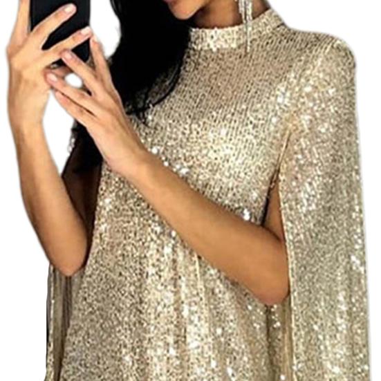 Lady Petticoats Übergröße Glitzer Partykleid Locker Rollkragen Pailletten Frühling Herbst Aushöhlen Damenkleid für Cocktail