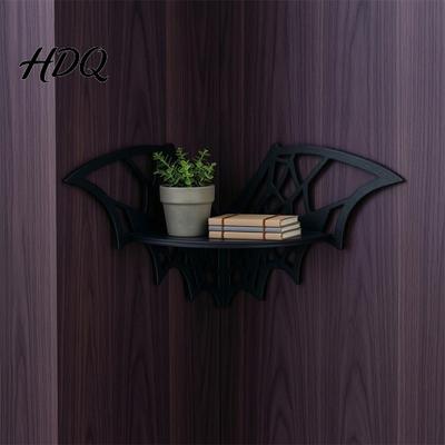 Gruselige Raumaccessoires Halloween Fledermaus Eckregal Dekorative Holz-Wandhalterung Display Dark Academia Dekor Spinnennetz-Design Gotisches Schweberegal für