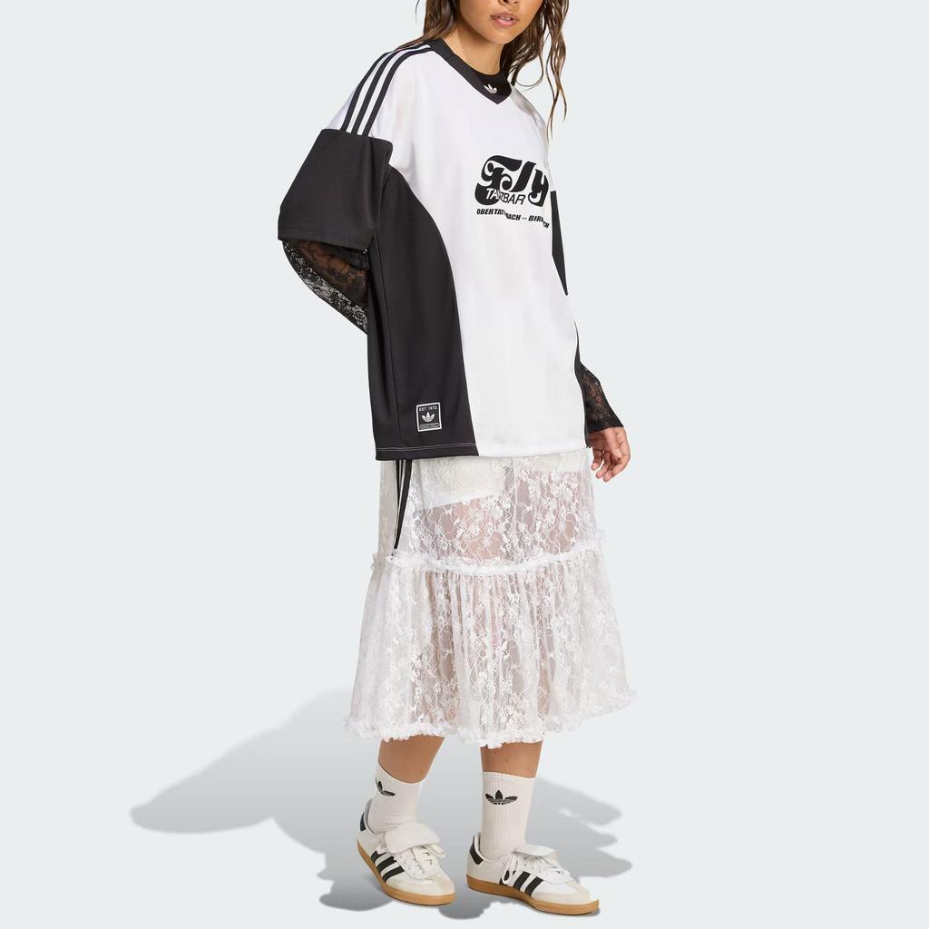 Adidas Originals Lace Sports Fashion Comfortable Long Sleeve Soccer Shirt Women Tops White Black KD2297