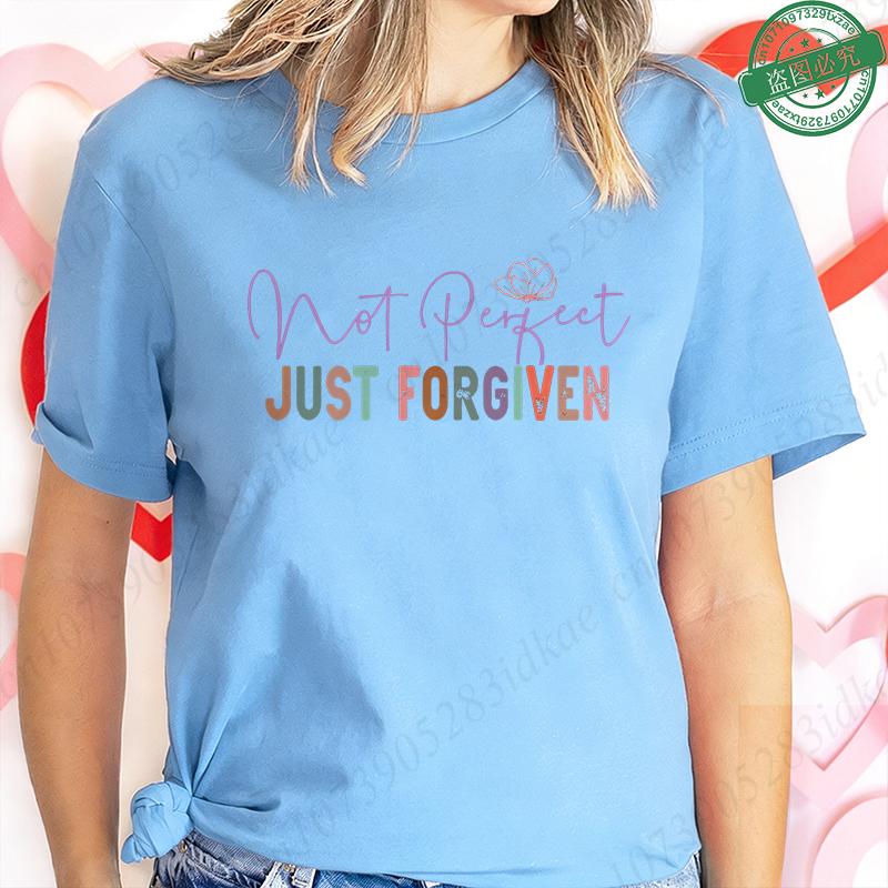 Nicht Perfekt Nur Vergeben T-Shirt für Damen Herz Kreuz Grafik T-Shirt Lässige Kurzarm O-Ausschnitt Oberteile Inspirierendes Christliches Geschenk