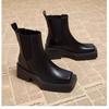 Square Martin Boots Women's British Smoke Boots Pu Thick Sole Heightening Thick Heel Chelsea Short Boots