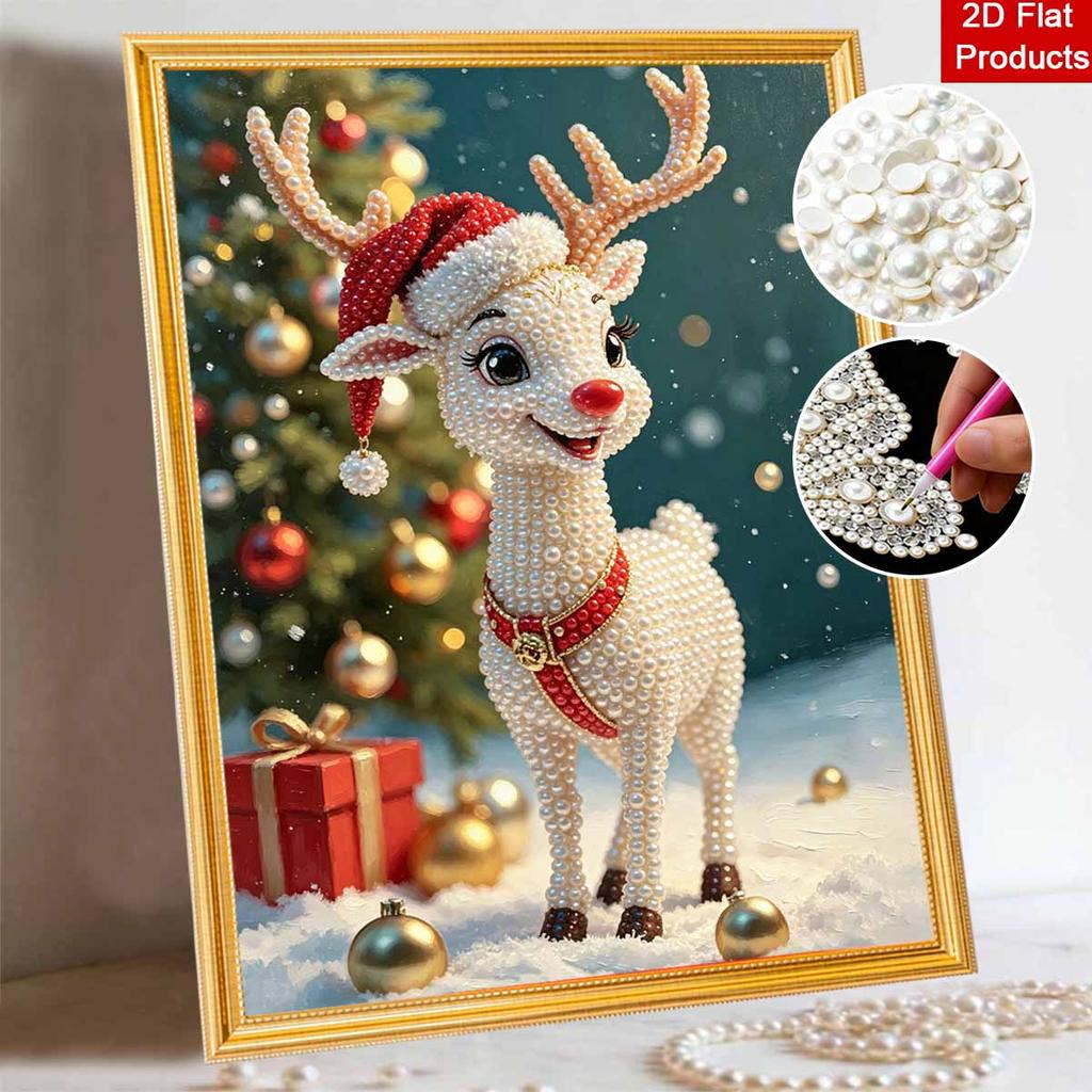Christmas Reindeer Pearl Bead Painting Kit Festive Animal Pattern Frameless Canvas Art Relaxing Night Craft Home Decor Holiday Gift