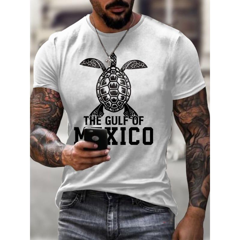 Mens Gulf Of Mexico Print T Shirt Round Neck Short Sleeve TShirts Summer Casual Tops Tees