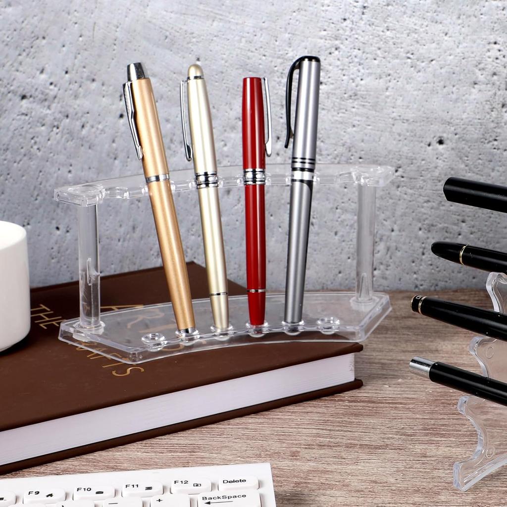 Tinlade 2 Pieces Plastic Pen Holder Stand Display Rack 6-Slot Pen Makeup Brush Rack Organizer Eyebrow Stand for School Office Home Store(Clear)