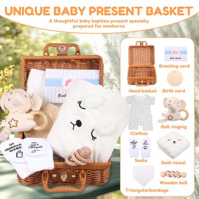 Newborn Baby Present Set 9 In 1 Set Bodysuit Hosiery Bib Towel Rattle Toy and Doll Birth Plaque Welcome Card Baby Birth Present
