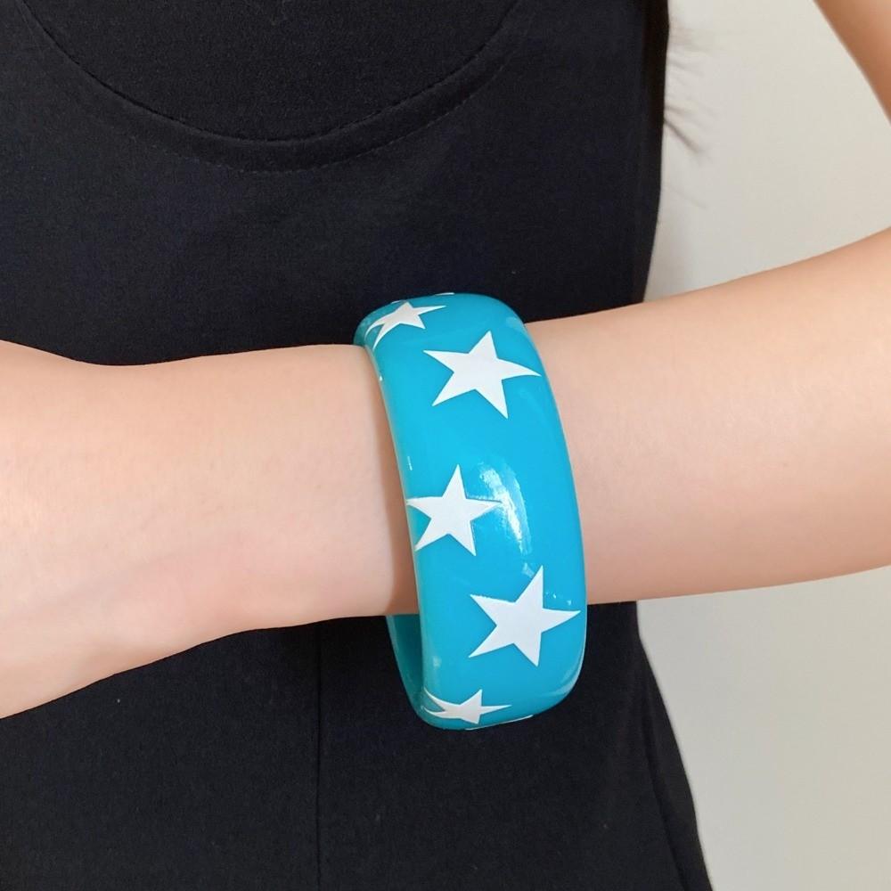 Korean Ins Star Wide Bracelet Resin Pentagram Hand Ring Exaggerated Y2k Star Bangle Decoration
