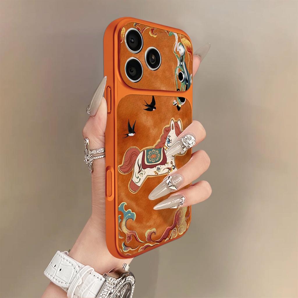 Cloud Orange Horse Is Suitable for iPhone17promax Mobile Phone Case Apple 16pro New 15pro Niche 16 Leather.