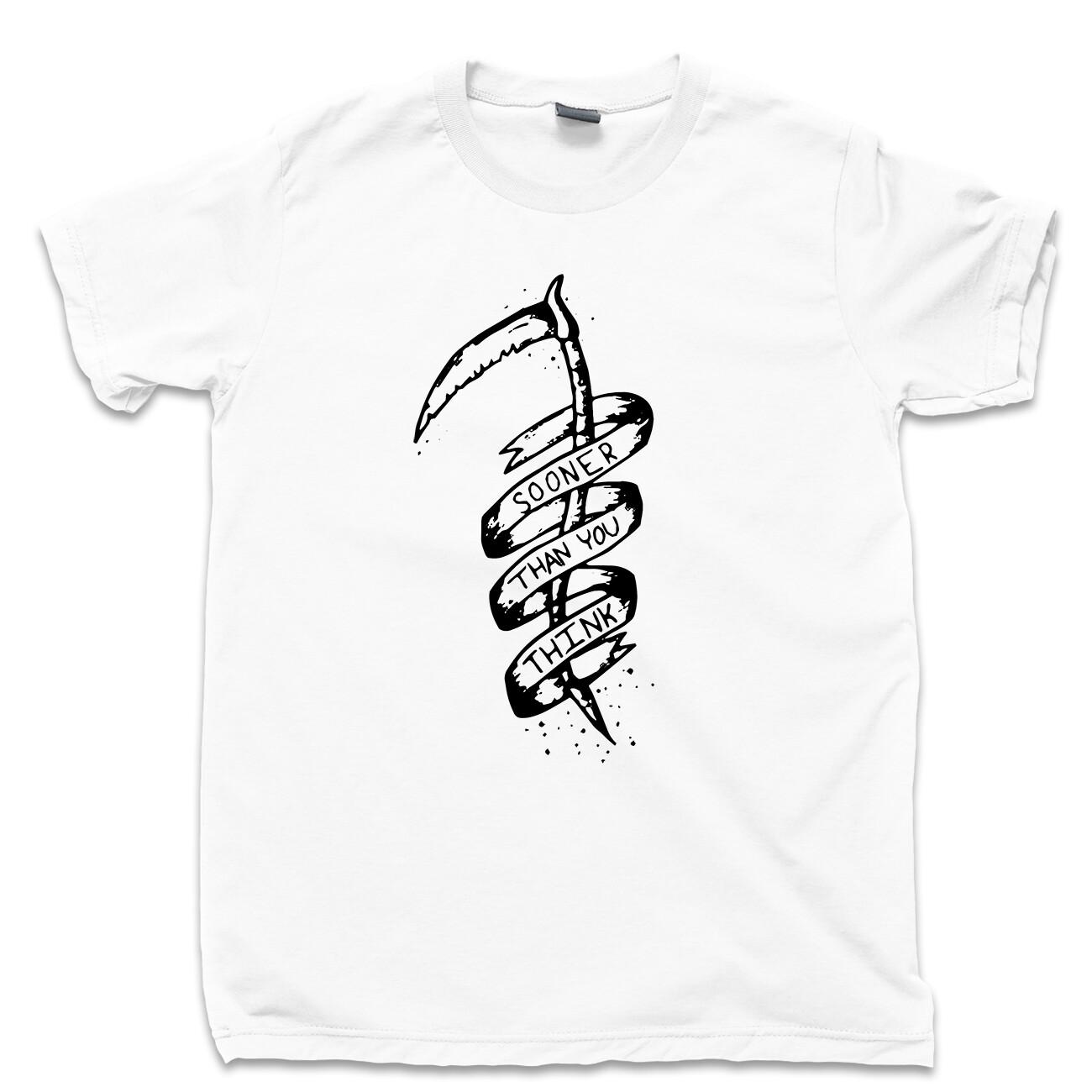 Sooner Than You Think Tattoo T Shirt Grim Reaper Scythe Life & Death Tee S разноцветный