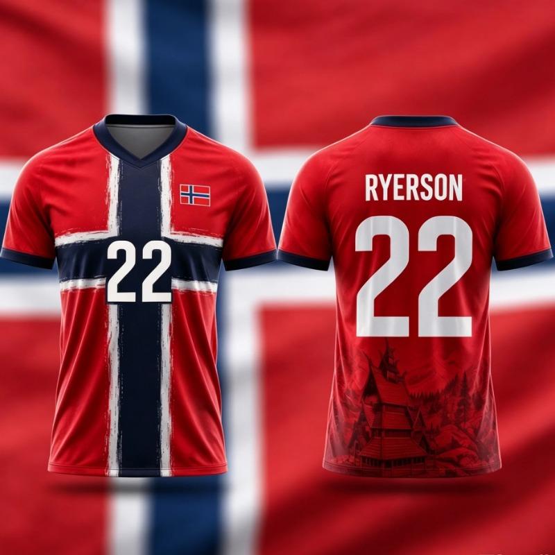 Unisex Norway Inspired No.9 Football T-shirt 3D Print Norwegian Pattern Breathable Short Sleeve Sports Jersey for Adults Kids