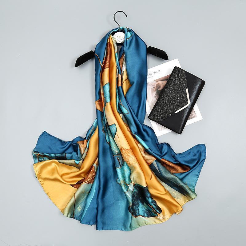 

Простий градієнтний колір листя гінкго, довгий шовковий шарф, елегантна темпераментна жіноча декоративна шаль із затіненням від сонця 90-180cm