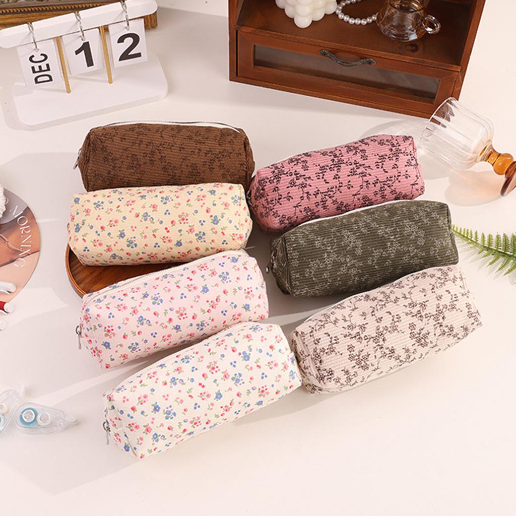 Retro floral portable pencil case, simple student stationery storage bag, school exam supplies storage,Creative gift for pal
