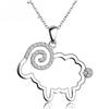 New Year Gift Zodiac Angel Sheep Necklace Women Silver Plated White Copper Crystal Pendant Short Collarbone Chain