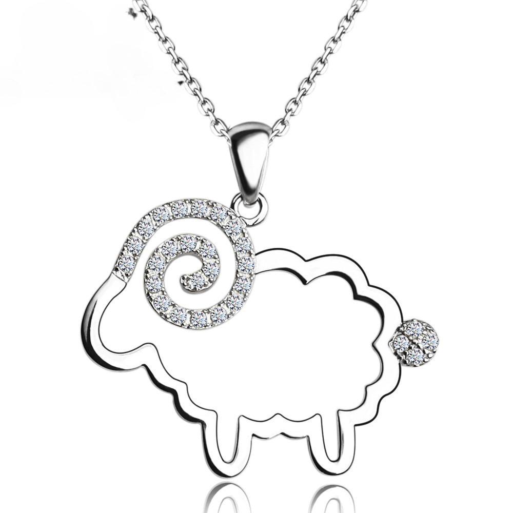New Year Gift Zodiac Angel Sheep Necklace Women Silver Plated White Copper Crystal Pendant Short Collarbone Chain