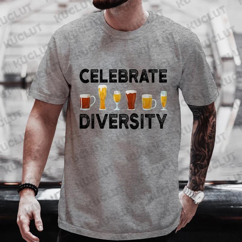 T-shirt for Men Celebrate Diversity Beer Graphic Y2k Clothing Tops Friends Drinker Lover Weekend Party Tees Oversized Streetwear