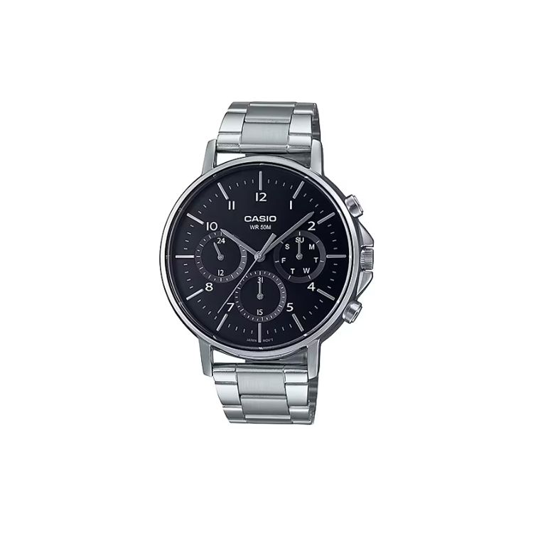 

Casio Standard Series 50M Waterproof Quartz Movement Stainless Steel Strap Watch Men watches Black MTP-E321D-1AV Black Dial