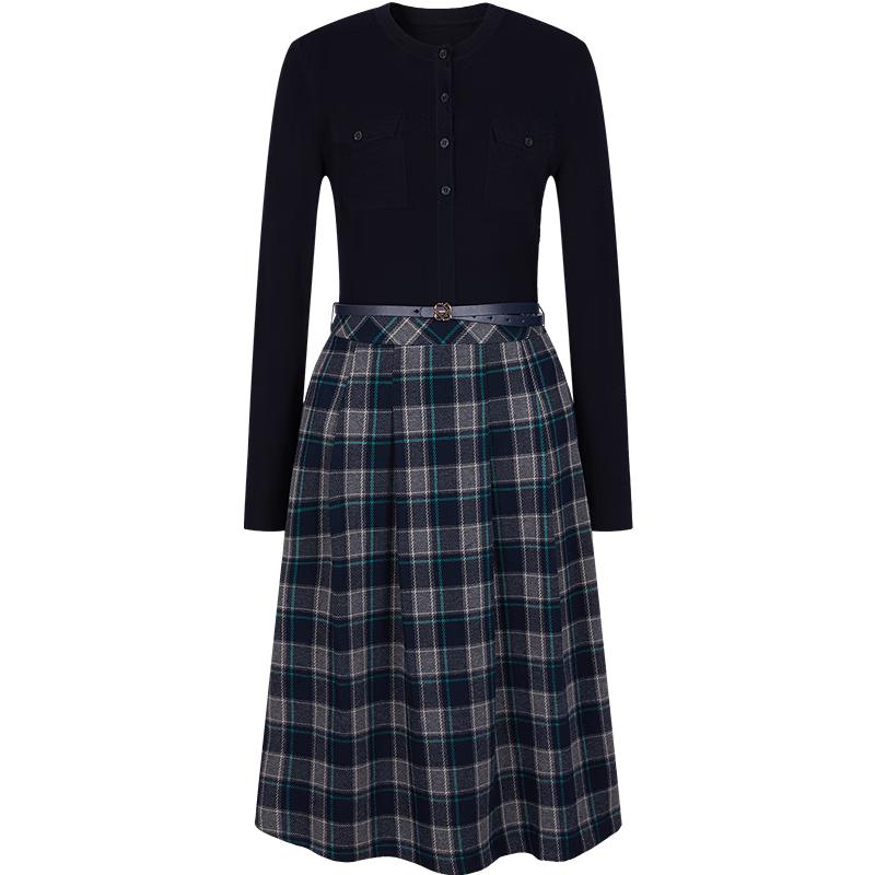 JUZI ANNACAU Retro Plaid Faux Two-Piece Knit Dress