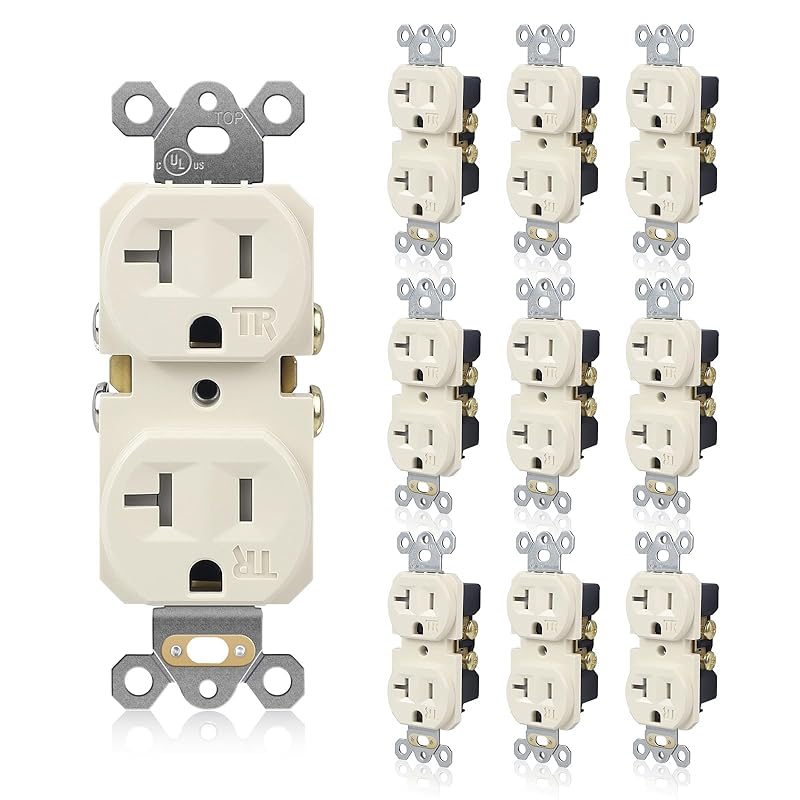 TOPELER Duplex Wall Receptacle Outlets, 20A Tamper-Resistant Electrical Receptacle, 2 Pole 3 Wire, Self-Grounding, Residential Grade Wall Power