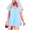 Summer V-neck Pure Cotton Short Sleeved Shirt Button Solid Color Women's Blouses & Shirts