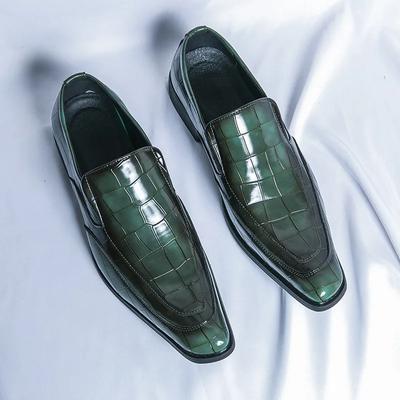 British Style Men Oxfords Fashion Green Plaid Leather Shoes for Men Dress Shoes Man Business Men's Formal Male Shoes