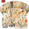 32pcs, Vintage Flower and Bird Postcards, Wall Stickers, Mailing Cards, Greeting Cards, DIY Postcards, Souvenir Postcards, Decor