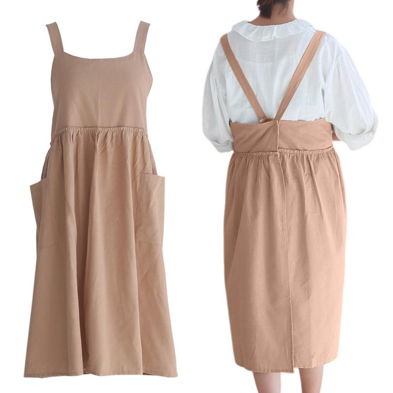Women Cotton Apron Skinfriendly Breathable Waterproof Cross Back Apron With Pockets For Cooking