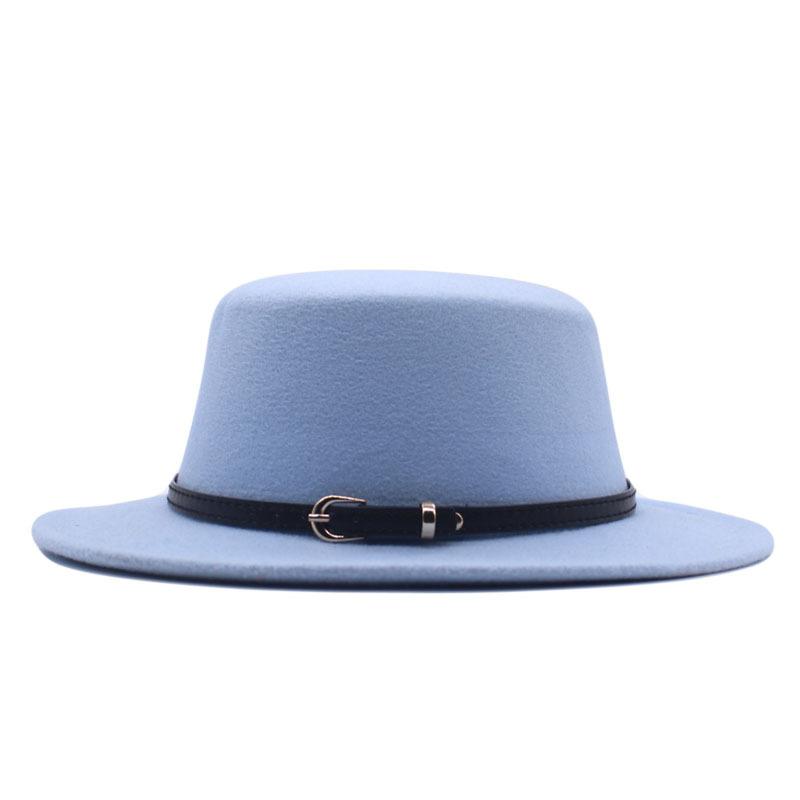Autumn and winter new British men's top hat, flat-top woolen hat, European and American jazz hat, big-brimmed women's hat