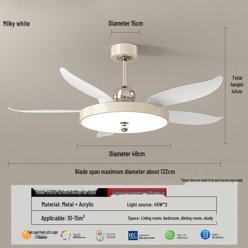 

52-Inch Retro Walnut Chandelier Fan for Living or Dining Room Supports Tmall + Offline Voice + Remote Control
